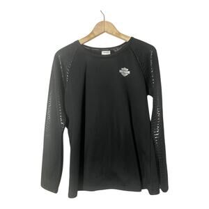 Harley Davidson Black Sweatshirt Size Large Womens snake skin printed sleeve